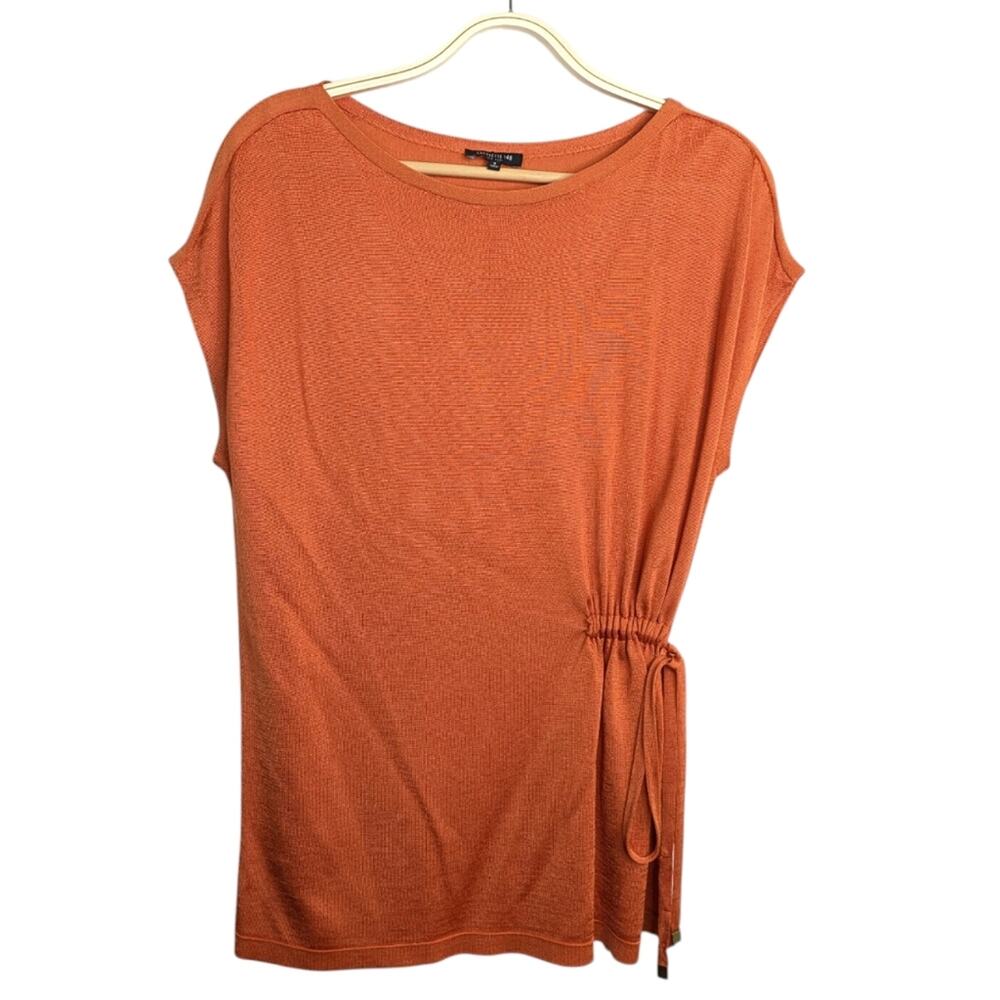 Lafayette 148 Tunic Top Small Orange Shirred Tie Career Workwear Luxe